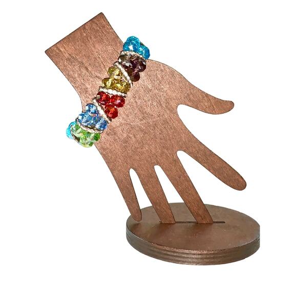 Double Row Rainbow Beaded Rhinestone Stretch Bracelet NWOT - Picture 6 of 7